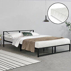 Cadre de Lit Double Meran Métal Matelas 180 x 200 cm Noir [neu.haus][en.casa]