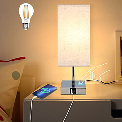 NETTLIFE lampe de table chambre lampe de chevet dimmable - veilleuse tactile blanc chaud E27 avec fonction de chargement USB abat-jour en tissu