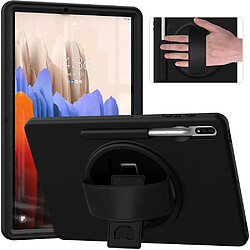 Coque en TPU hybride avec béquille rotative à 360° et porte-stylo noir pour votre Samsung Galaxy Tab S7 Plus T970/T975