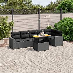 vidaXL Salon de jardin 7 pcs avec coussins noir résine tressée