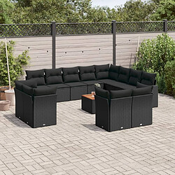 Maison Chic Salon de jardin avec coussins 13 pcs | Ensemble de Table et chaises | Mobilier d'Extérieur noir résine tressée -GKD55733