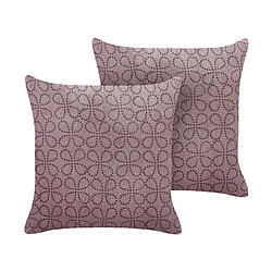 Beliani Lot de 2 coussins LARKSPUR Coton 45 x 45 cm Géométrique Impression en bloc Rose