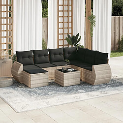 vidaXL Salon de jardin 8 pcs avec coussins gris clair résine tressée