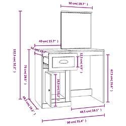 Helloshop26 Coiffeuse table de maquillage design meuble mobilier de chambre et miroir 90 x 50 x 132,5 cm bois ingénierie chêne marron 02_0006410 pas cher