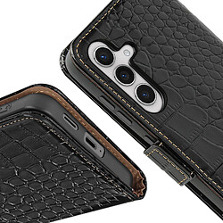 Acheter Avizar Étui Cuir pour Samsung Galaxy S24 Portefeuille RFID Motif Crocodile Noir