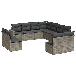 Maison Chic Salon de jardin 11 pcs avec coussins | Ensemble de Table et chaises | Mobilier d'Extérieur gris résine tressée -GKD64322