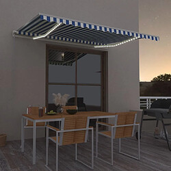 Maison Chic Auvent manuel rétractable,Store manuel de porte avec LED 400x300 cm Bleu et blanc -GKD99665