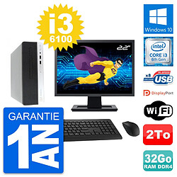 PC HP 400 G4 SFF Ecran 22" Intel i3-6100 RAM 32Go Disque Dur 2To Windows 10 Wifi - Occasion