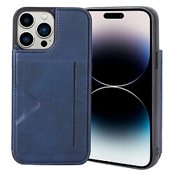 Coque en TPU + PU anti-chocs avec porte-carte pour votre iPhone 14 Pro - bleu