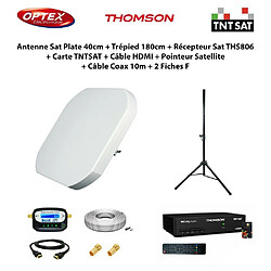 Optex Antenne Sat Plate 40cm + Trépied 180cm + Récepteur Sat THS806 + Carte TNTSAT + Câble HDMI + Pointeur + Câble Coax 10m + 2 Fiches F 