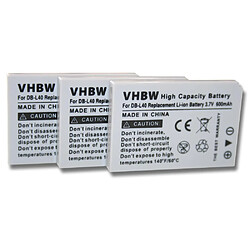 vhbw 3x batterie remplacement pour Sanyo DB-L40 pour caméra vidéo (600mAh, 3,7V, Li-ion)