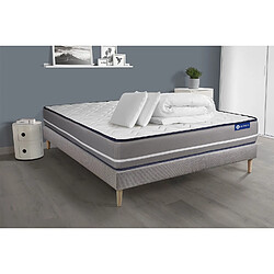 ACTISOM Pack prêt à dormir matelas Ressorts ensachés ACTIFLEX PUR 160x200 3zones de confort + sommier KIT gris + 2 oreillers+couette