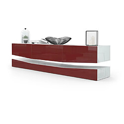 Mpc Meuble TV Avec Socle Blanc et bordeaux Haute Brillance (178 X Variable X 39 Cm)