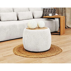 Bestmobilier Mahina - table basse ronde - en tissu bouclette et plateau en bois - 55 cm