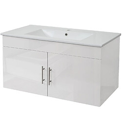 Mendler Lavabo + meuble sous évier HWC-D16, meuble sous vasque, poli miroir 90cm ~ blanc