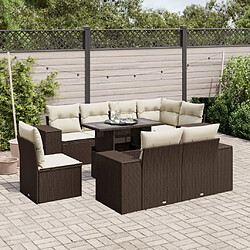 vidaXL Salon de jardin avec coussins 9 pcs marron résine tressée