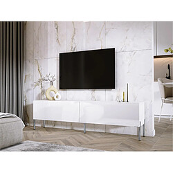 3XELIVING Meuble TV en couleur Blanc mat / Blanc brillant avec pieds droits en chrome, D: l : 170 cm, H : 52 cm, P : 32 cm