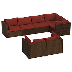 vidaXL Salon de jardin avec coussins 7 pcs marron résine tressée