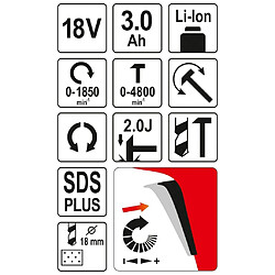 YATO Marteau rotatif SDS Plus avec batterie Li-Ion 3,0Ah 18V pas cher