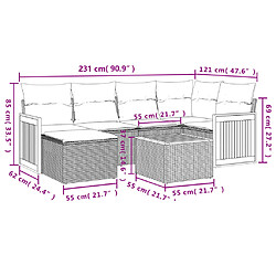 Acheter vidaXL Salon de jardin avec coussins 7 pcs gris résine tressée