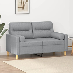 vidaXL Canapé 2 places avec oreillers gris clair 120 cm tissu