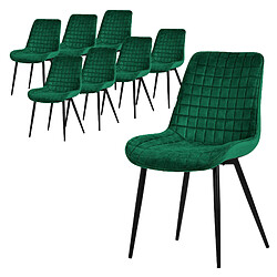 ML-Design Lot de 8 Chaises de Salle à Manger, Vert Foncé, Assise en Velours avec Pieds Métalliques Noirs