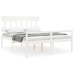 Maison Chic Lit adulte - Cadre Structure de lit avec tête de lit Contemporain blanc 160x200 cm bois massif -MN81535