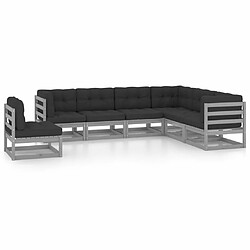 Maison Chic Salon de jardin 7 pcs + coussins - Mobilier/Meubles de jardin - Table et chaises d'extérieur Gris Bois de pin massif -MN19861