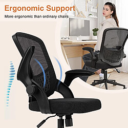 Avis Chaise de bureau ergonomique avec accoudoirs rabattables - Chaise d'ordinateur à dossier moyen Rattantree avec support lombaire - Chaise en maille pour bureau à domicile - Noir