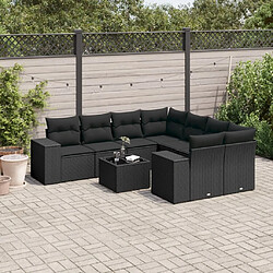 Maison Chic Salon de jardin 9 pcs avec coussins | Ensemble de Table et chaises | Mobilier d'Extérieur noir résine tressée -GKD90161