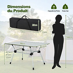 Helloshop26 Table de camping pliante en aluminium pour 4-6 personnes charge 50 kg plateau enroulable à latte et sac de transport argent 20_0005170