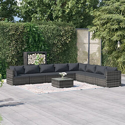 vidaXL Salon de jardin 9 pcs avec coussins Résine tressée Gris