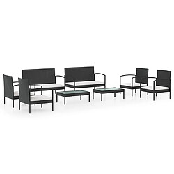 Maison Chic Salon de jardin 8 pcs + coussins - Mobilier/Meubles de jardin - Table et chaises d'extérieur résine tressée noir -MN45859