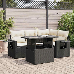 vidaXL Salon de jardin 5 pcs avec coussins noir résine tressée 