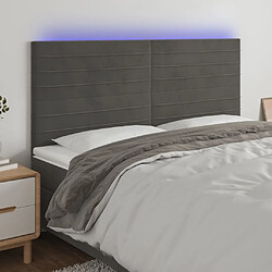 Maison Chic Tête de lit scandinave à LED,meuble de chambre Gris foncé 160x5x118/128 cm Velours -MN73649