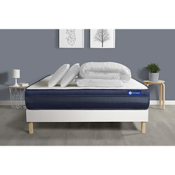 ACTISOM Pack prêt à dormir matelas ACTIFLEX TECH 140x190 Mémoire de forme Maxi épaisseur + sommier KIT blanc + 2 oreillers + couette