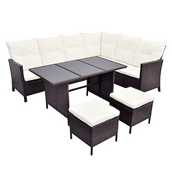 Maison Chic Salon de jardin 4 pcs avec coussins | Ensemble de Table et chaises | Mobilier d'Extérieur Résine tressée Marron -GKD65211