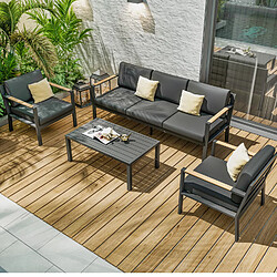 Avril Paris Salon de jardin design en aluminium 5 Places - Gris anthracite et naturel - MABILLON