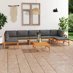 vidaXL Salon de jardin 8 pcs avec coussins gris bois de teck solide