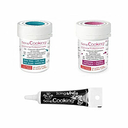 Scrapcooking 2 colorants alimentaires pourpre-bleu foncé + Stylo glaçage noir