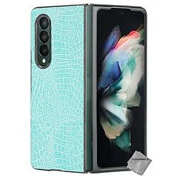 Htdmobiles Coque rigide simili cuir crocodile pour Samsung Galaxy Z Fold 3 5G - BLEU CLAIR