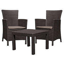 Salon de jardin Allibert avec 2 fauteuils et 1 table en plastique effet rotin Rosario Balcony marron