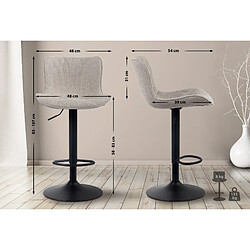 Decoshop26 Lot de 2 tabourets de bar en tissu taupe pieds en métal noir hauteur réglable pivotant TDB10722