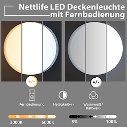 Avis NETTLIFE Plafonnier LED 36W, 3000K-6000K, 41,5*41,5*7,5 cm Dimmable Noir avec Télécommande Chambre Rond Moderne pour Cuisine Couloir Salle à Manger