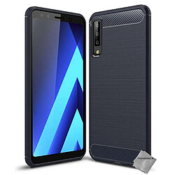 Htdmobiles Coque silicone gel carbone pour Samsung Galaxy A7 (2018) + film ecran - BLEU FONCE