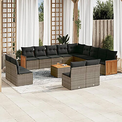 Maison Chic Salon de jardin avec coussins 14 pcs | Ensemble de Table et chaises | Mobilier d'Extérieur gris résine tressée -GKD63724