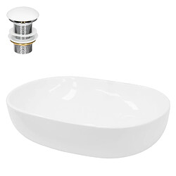 Ecd Germany Lavabo céramique blanc avec garniture de vidage vasque à poser moderne 60x42 cm