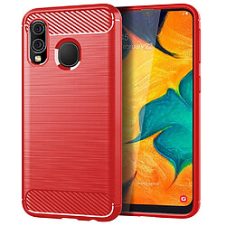 Coque en TPU anti-rayures, texture fibre de carbone, surface brossée rouge pour votre Samsung Galaxy A40