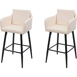 Decoshop26 Lot de 2 tabourets de bar avec repose-pieds en synthétique crème et métal noir TDB04066