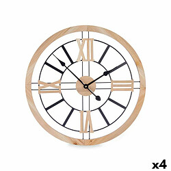 Gift Decor Horloge Murale Noir Métal Bois MDF 60 x 60 x 4,5 cm (4 Unités)